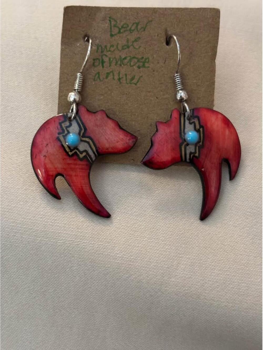 Handmade Moose Antler Bear Earrings